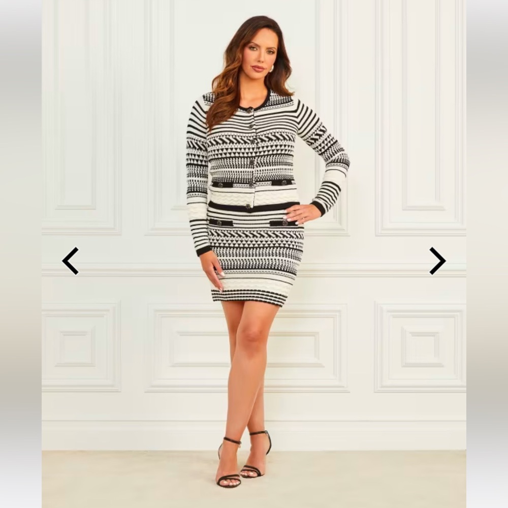 Marciano Black and White Patterned Cardigan Sweater - Size L